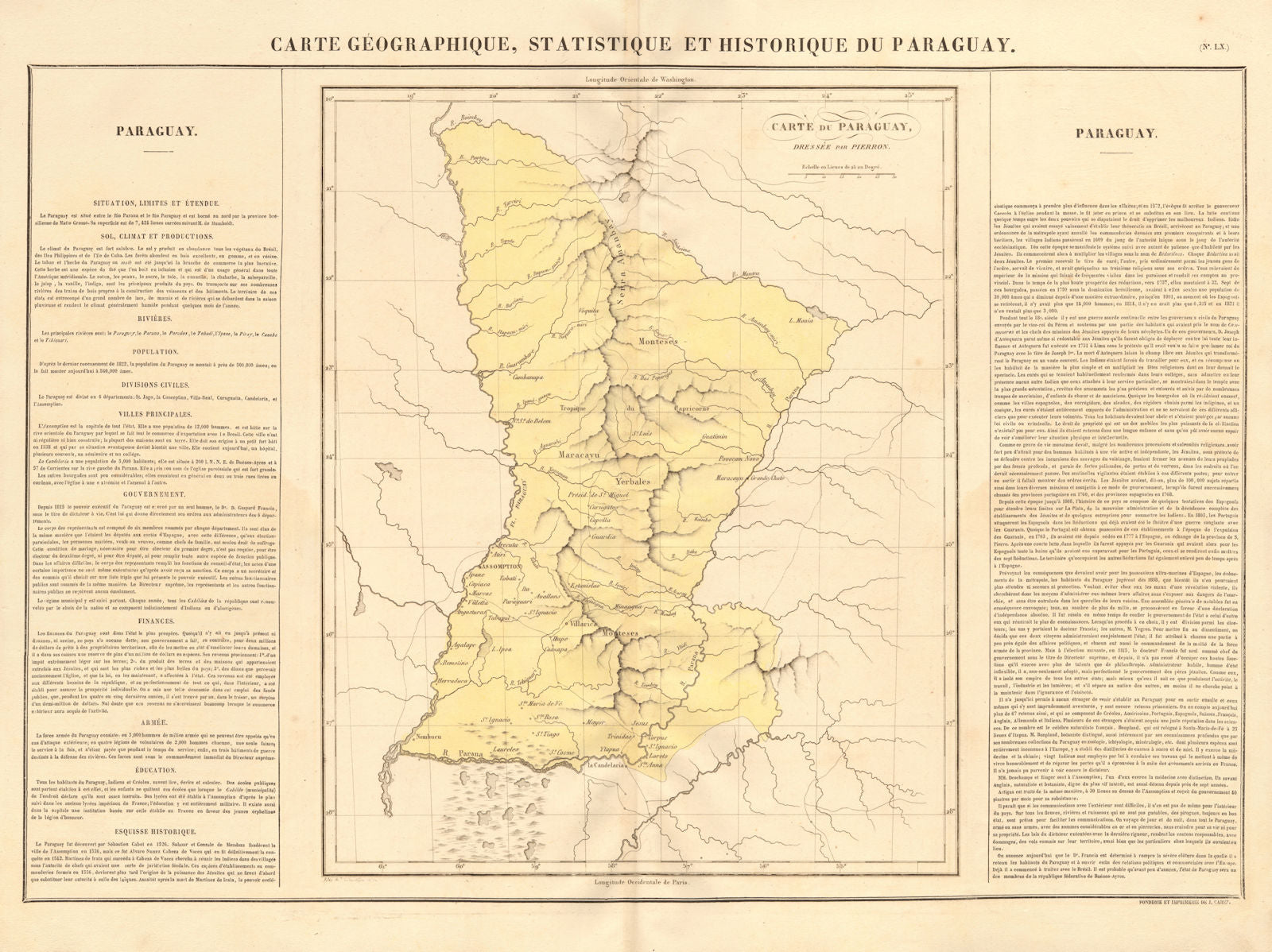Paraguay. Borders before Triple Alliance War & Gran Chaco Wars. BUCHON 1825 map